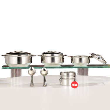 3 Steel Insulated Hot Case + 2 Serving Spoons + FREE 2 Layer Steel Lunch Box (3SCLB)