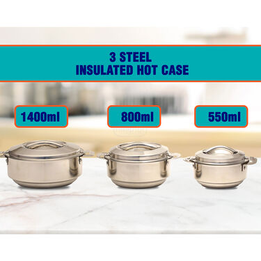 3 Steel Insulated Hot Case + 2 Serving Spoons + FREE 2 Layer Steel Lunch Box (3SCLB)