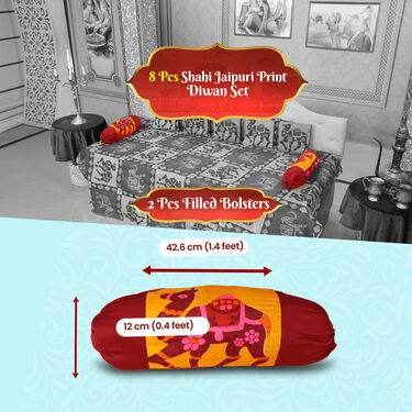 8 Pcs Shahi Jaipuri Print Diwan set (DWS2)