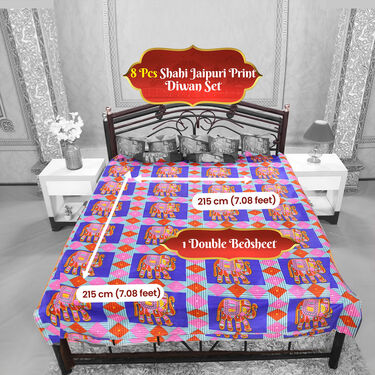 8 Pcs Shahi Jaipuri Print Diwan set (DWS2)