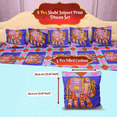 8 Pcs Shahi Jaipuri Print Diwan set (DWS2)