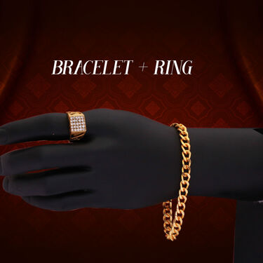 Golden Watch + 2 Golden Chain + Bracelet + Diamond Ring (MGW2CBR2)