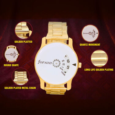 Golden Watch + 2 Golden Chain + Bracelet + Diamond Ring (MGW2CBR2)