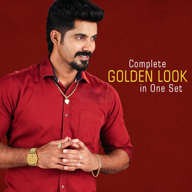 Golden Watch + Photo Frame Pendant + Golden Chain + Golden Bracelet + Ring (MGWCBRP1)