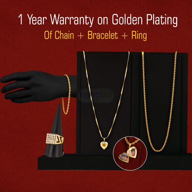 Golden Watch + Photo Frame Pendant + Golden Chain + Golden Bracelet + Ring (MGWCBRP1)