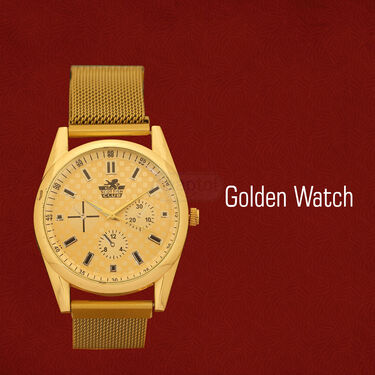 Golden Watch + Photo Frame Pendant + Golden Chain + Golden Bracelet + Ring (MGWCBRP1)