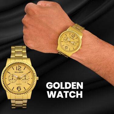 Golden Watch + Chain + Bracelet + Ring (MGWCBR11)