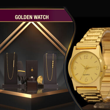 Golden Watch +2 Golden Chain + Ganesha Pendant + Bracelet + Austrian Diamond Ring (MGW2CBRP2)