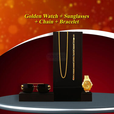 Golden Watch + Chain + Bracelet + Sunglasses (MGWCBS)