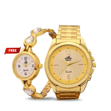 Men's Golden Watch with Free Designer Ladies Watch (MLGW3)