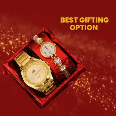 Men's Golden Watch with Free Designer Ladies Watch (MLGW3)