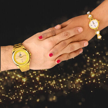 Men's Golden Watch with Free Designer Ladies Watch (MLGW3)