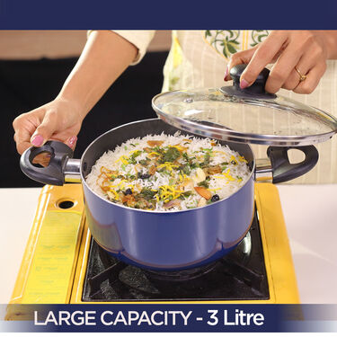 Nonstick Biryani Pot with Glass Lid + Free Wooden Spatula & Scrubber (1BP1)