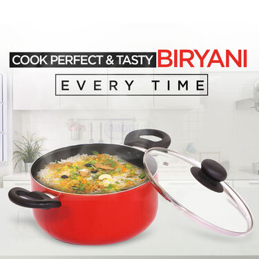 Nonstick Biryani Pot with Glass Lid + Free Wooden Spatula & Scrubber (1BP1)