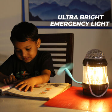 3 in 1 Powerful Emergency Light Powerbank & Rotating Mood Light + Free Fan (PB9)