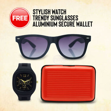 Pick Any 1 Stylish Leatherite Sandal + Free Stylish Watch + Free Trendy Sunglass + Free Aluminium Secure Wallet (SDC7)