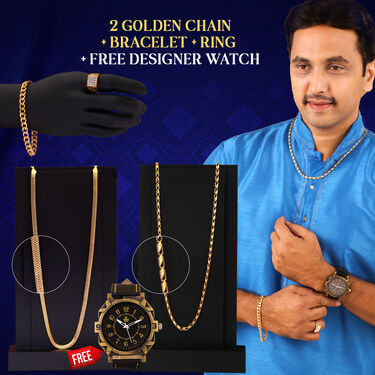 2 Golden Chain + Bracelet + Ring + Free Watch (2GCBRW18)