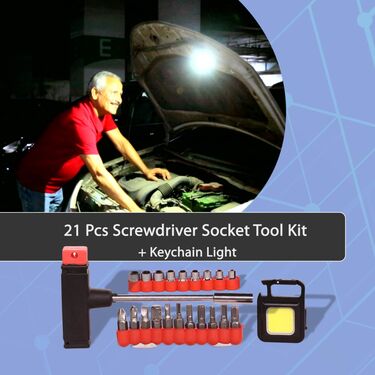 21 Pcs Screwdriver Socket Tool Kit + Keychain Light (L40)
