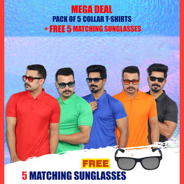 Pack of 5 Collar T-shirt With 5 Matching Sunglasses (5PTS1)