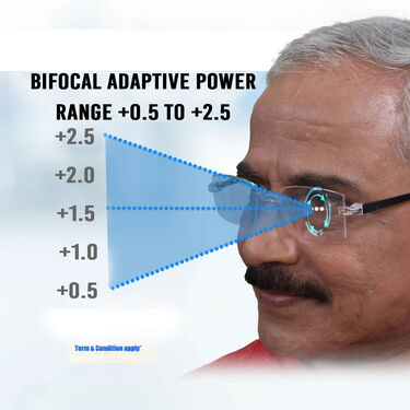 Rimless Bifocal Adaptive Power Reading Glasses + Free Golden Digital Watch (BORG4W2)