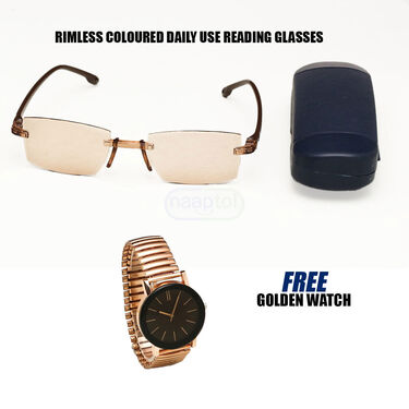 Rimless Colored Bifocal Daily Use Reading Glasses With Free Golden Watch (BRGW28)