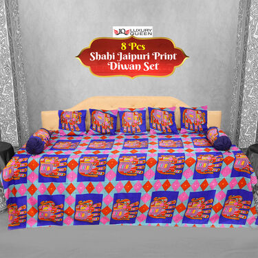 8 Pcs Shahi Jaipuri Print Diwan set (DWS2)