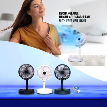 Rechargeable Height Adjustable Fan with Free USB Light (EF13)