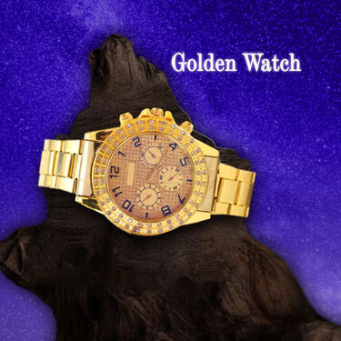 Mens Golden Watch + 2 Chain +  Bracelet + Ring (MGW2CBR14)
