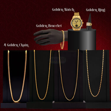 Golden Watch + 4 Golden Chains + Barcelet + Ring (MGW4CBR)