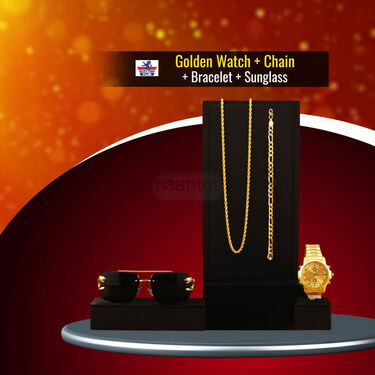 Golden Watch  +  Chain + Bracelet + Sunglasses  (MGWCBS)