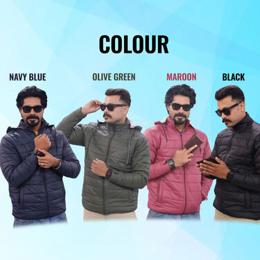 Mens Solid Puffer Jacket Watch Wallet And Sunglases Free (MPJ2)