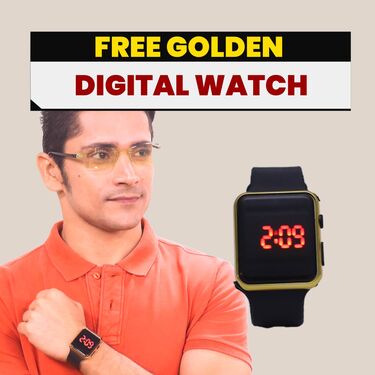 Rimless HD Night Vision Glasses With Free Golden Digital Watch (NVGW1)