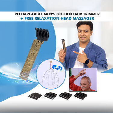 Rechargeable Mens Golden Hair Trimmer + FREE Relaxation Head Massager (PMTSM)