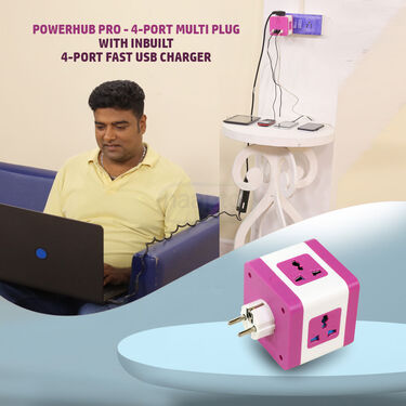PowerHub Pro - 4-Port Multi Plug with Inbuilt 4-Port Fast USB Charger (PORT1)
