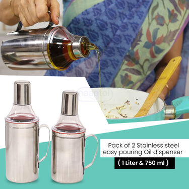 Pack Of 2 Stainless Steel Easy Pouring Oil Dispenser (1 Ltr & 750 ml) (2OD2)
