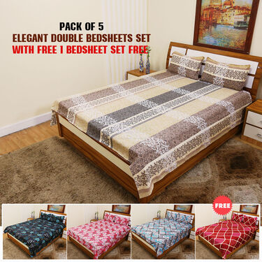 Pack of 5 Elegant Double Bedsheets Set with 1 Bedsheet Set Free (5BS9+1)