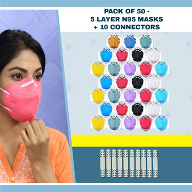 Pack of 50 - 5 Layer N95 Masks + 10 Connectors (M50C10)