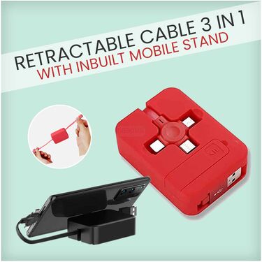 Retractable Cable 3in1 With Inbuilt Mobile Stand