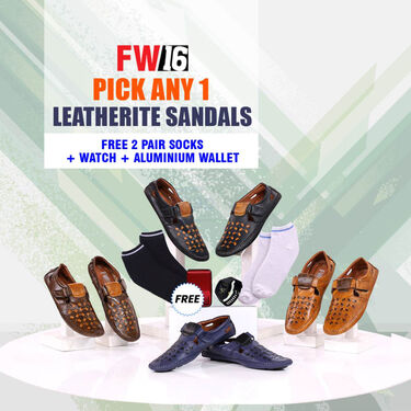Pick Anyone Leatherite Sandal + Free 2 Pair Socks + Watch + Wallet (SDC10)