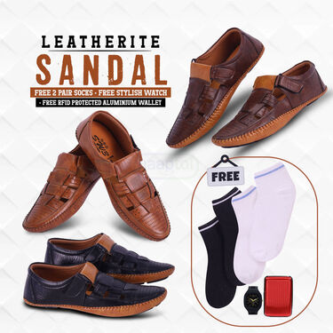 Pick Anyone Leatherite Sandal + Free 2 Pair Socks + Watch + Wallet (SDC9)