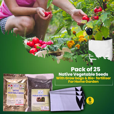 Pack Of 25 Native Vegetable Seeds With Growbags & Biofertiliser For Home Garden (VEGSC)
