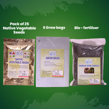 Pack Of 25 Native Vegetable Seeds With Growbags & Biofertiliser For Home Garden (VEGSC)